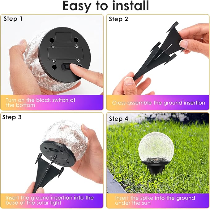 Solar Garden Lights, 2 Pack 80 LED Colored Cracked Glass, Multicolor Outdoor Decorative Ball Lights for Yard, Pathway, Patio, Christmas, 4.73
