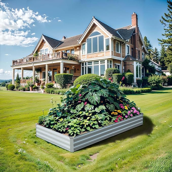Raised Garden Bed,Galvanized Raised Garden Beds Outdoor for Vegetables Flowers Herbs, Raised Bed Planter Box, Metal Raised Garden Bed Kit with Gloves, 6x3x1ft,Gray