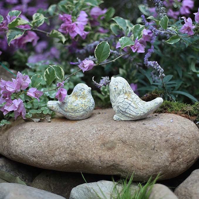 Outdoor Bird Statues Bird Decor Figurines for Home Cement Bird Sculpture for Patio Yard Lawn Ornament, 2style/Set,Indoor Outdoor Stone Bird Decorations Statue