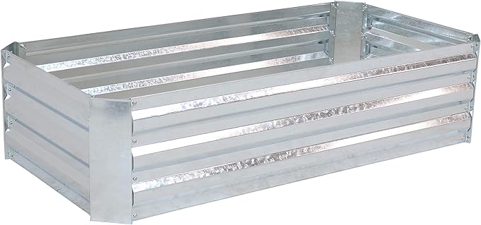 Sunnydaze 11.75" H Raised Metal Garden Bed - Galvanized Raised Garden Bed Outdoor for Vegetables and Flowers - Woodgrain - 4' x 2' Silver