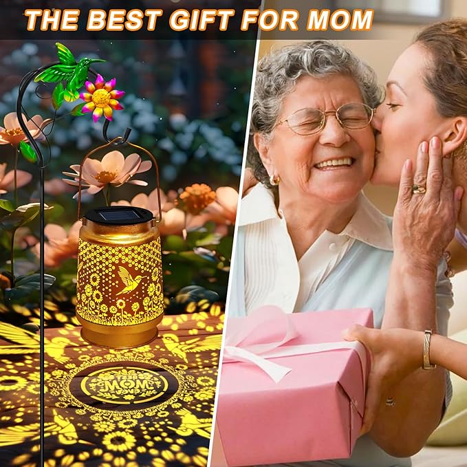 TEDOF Solar Lanterns Outdoor Waterproof Hummingbird Sunflower Lantern with Sheep Hook, Garden Decor Gifts for Mom Woman Grandma,Solar Lanterns Outdoor Decor for Garden, Yard, Backyard, Porch