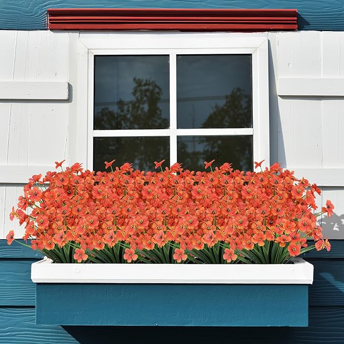 24 Bundles Artificial Fall Flowers Outdoor,No Fade Fake Plastic Flowers,Faux Autumn Plants for Thanksgiving Xmas Decor,Hanging Planters Indoor Outside Garden Porch Window Box Home Wedding