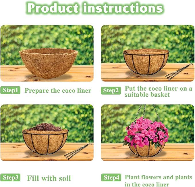 ZeeDix 3 Pack 10 Inch Metal Round Hanging Planter Basket with Coconut Liners Replacement, Hanging planters Baskets with Natural Coco Liner for Outdoor Indoor Planters Flowers Vegetables