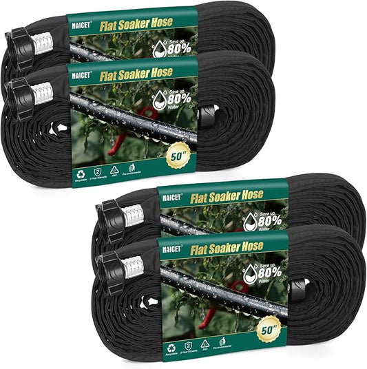 Flat Soaker Hose 50FT*4 Lightweight and Flexible Irrigation Solution for Garden Beds Flower Beds and Lawns (200FT)
