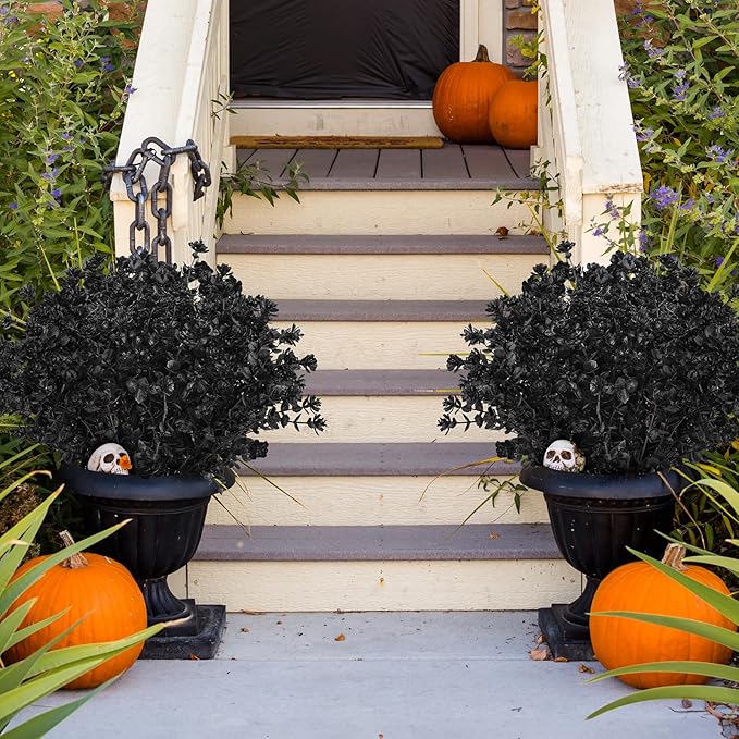 12 Bundles Black Artificial Flowers for Outdoor,No Fade Fake Plastic Flowers Faux Plants for Halloween Decor,Hanging Planters Decoration Indoor Outside Garden Porch Window Box Home Party