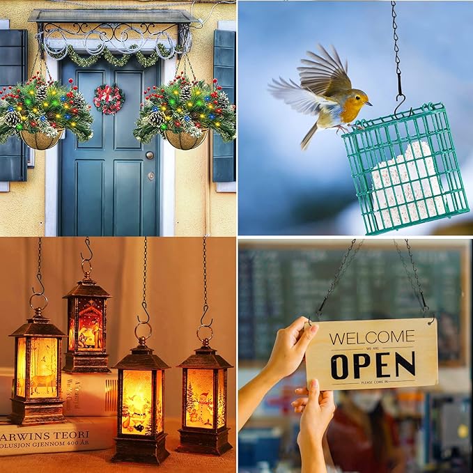 RIFNY Hanging Chains with Hooks, 10 Pieces 24 Inch Black Chain for Hanging Bird Feeders Planters Baskets Billboards Lanterns Wind Chimes Ornaments Outdoor/Indoor Use (24 inch 10pcs)