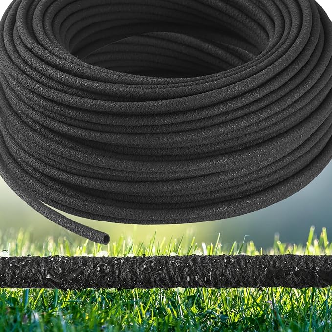Sasylvia 400 ft 1/4 in Irrigation Tubing Soaker Hose System, Rubber and PE Material, Porous Drip Line for Watering Hydroponics Vegetable Beds, Black