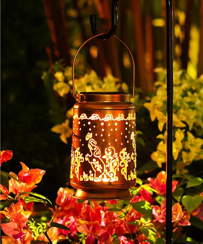 Nacome Elephant Solar Lantern for Garden Decor: Waterproof Hanging Metal Decoration with LED Lights for Yard Lawn Porch Patio Landscape Pathway โ Birthday Gifts for Mom Grandma Women