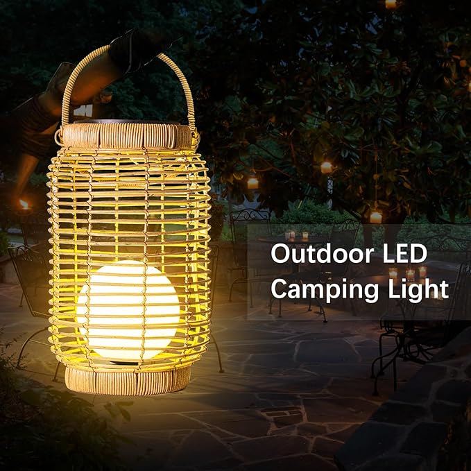 Solar Lantern Outdoor Waterproof,Large Natura Rattan Solar Lantern Hanging with Handle, Solar Powered Decorative Table Lamp for Gardens ,Patio,Yard,Porch,Trees,Lawn,Pathway Home Decoration,12Inch