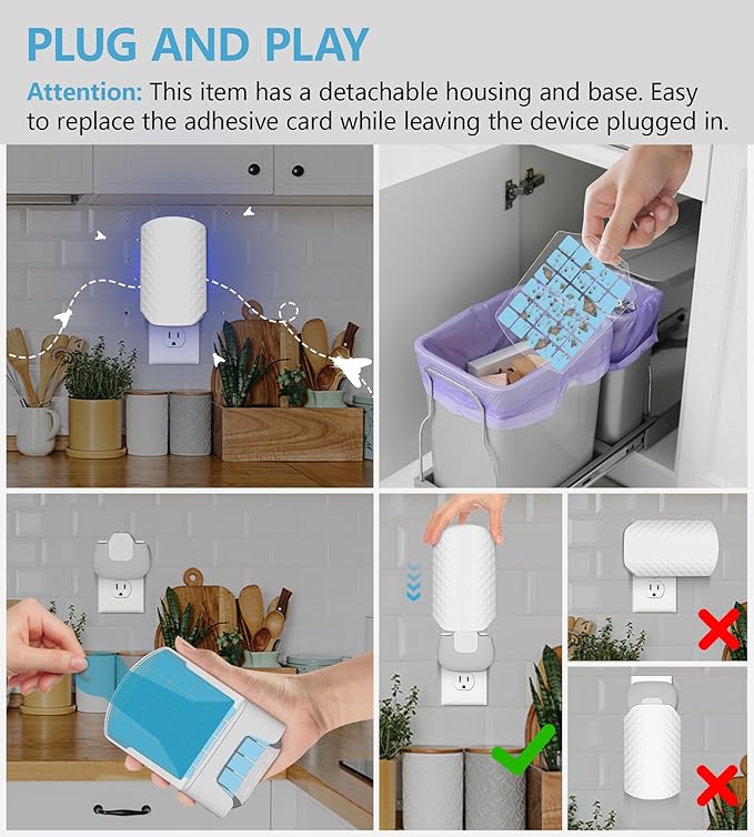 Flying Insect Trap for Indoors, Bug Killer Light Trap for Fruit Flies, Gnats, Moths, and Houseflies, 2 Devices + 8 Refills, Best Fly Traps for Home, Kitchen, Bedroom, Plant Area, Garages