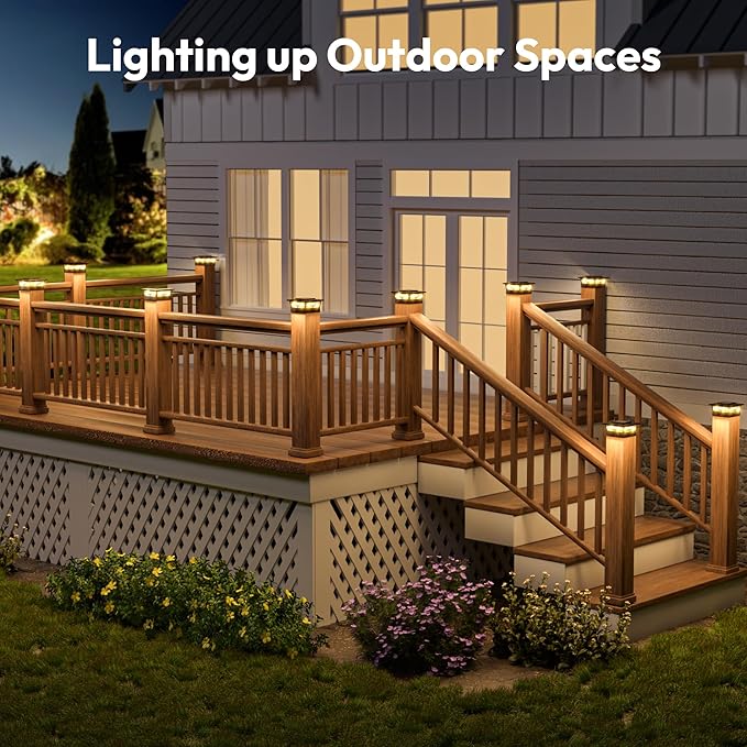 NIORSUN Solar Post Cap Lights Outdoor, 2 Modes LED, Deck Fence Post Solar Lights for 3.5x3.5 4x4 Caps Patio Garden Decoration, Warm White/Cool White Lighting Black 12 Pack