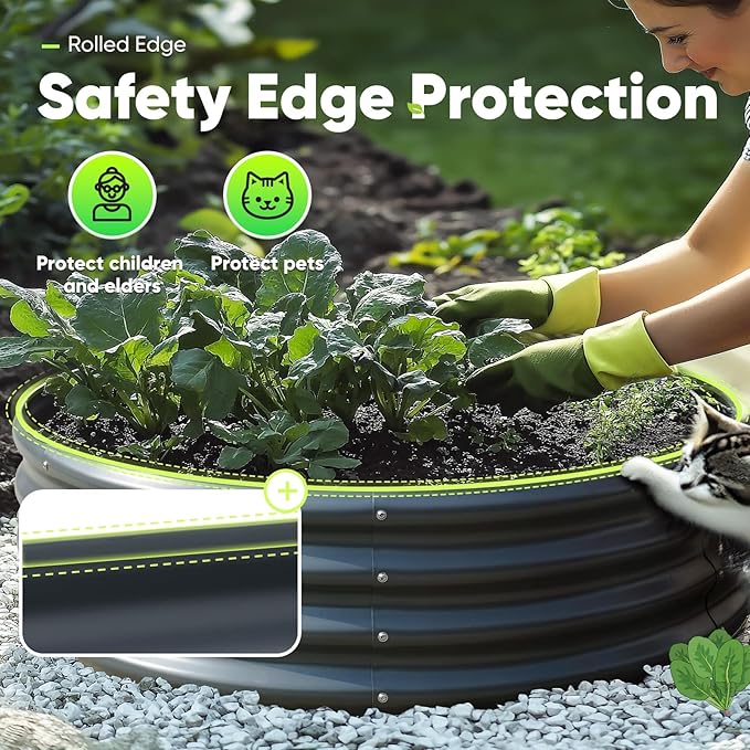 KING BIRD Raised Garden Bed Galvanized Round Planter Box Outdoor for Gardening, Plants, Vegetables, Flowers, Dark Grey, 47x47x12 in