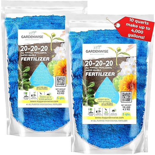 20-20-20 Water-Soluble Fertilizer – Powder for Liquid Plant Food for Indoor & Outdoor Plants, Orchids, Vegetables, Lawns, Flowers – 20 20 20 Fertilizer (10 QUARTS)