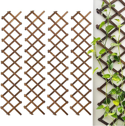Wooden Lattice Wall 4Pack-Expandable Plant Garden Trellis for Climbing Plants Outdoor Air Plant Vertical Rack Wall Decor for Room Patio