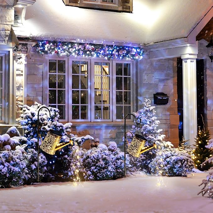 Otdair Solar Lights Outdoor Garden Decor, Metal Flower Solar Watering Can Lights with 2 Lighting Modes, Outdoor Decorations for Yard, Garden, Patio, Pathway, Christmas, Gift for Mom Grandma