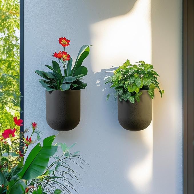 La Jolie Maison Wall Hanging Planters for Indoor Plants,Hanging Flower Pots for Air Plants Succulent, Set of 2, 6 Inch, Concrete Gray