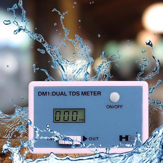 HM Digital DM-1 In-Line Dual TDS Monitor, 0-9990 ppm Range, +/- 2% Readout Accuracy,Blue & White