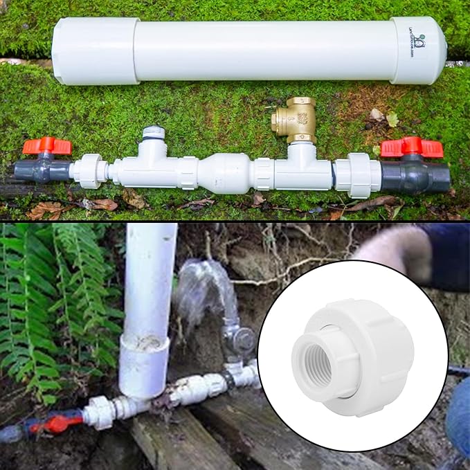 6Pcs 1/2Inch Female Threaded PVC Union Coupling Pipe Fitting (Female x Female) 1/2'' PVC FNPT Female Union Coupling Adapter for Sprinkler Pipe, Irrigation, Plumbing, Schedule 40, EPDM O-Ring