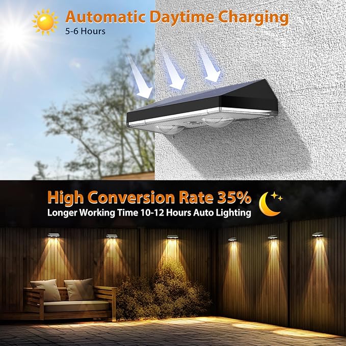 Solar Fence Lights ,RGB & Warm White & 6 Colors Bright Lens LED Dusk to Dawn Deck Light, Fence Solar Lights Outdoor Waterproof, Solar Outdoor Lights for Backyard/Railing/Wall/Step/Patio/Pool (4Pack)