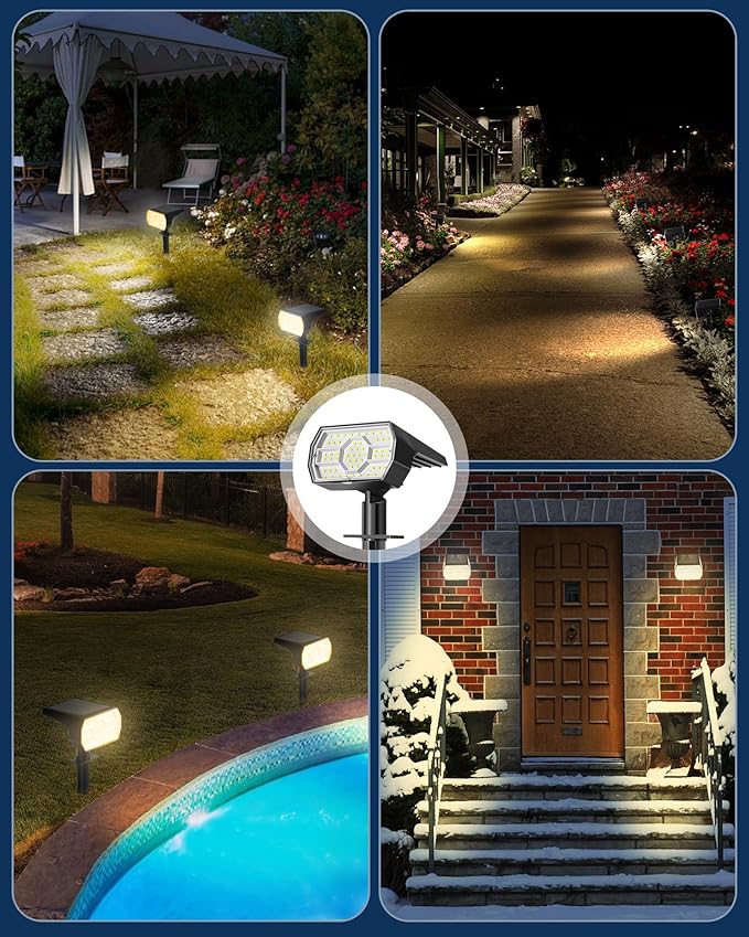 Kaxiida Solar Lights Outdoor Waterproof IP68, 3 Lighting Models Solar Powered Spot Lights Outdoor, 56LED Light Dusk to Dawn for Yard Patio Garden Pathway Landscape Lighting