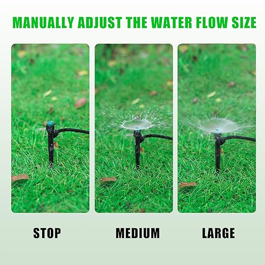 Anti-Drop Drip Irrigation Emitters Sprayers for 1/4" Tubing, with Lock Barbed Adjustable 360 Degree Water Flow Drippers Sprayer for Garden Watering System. (100pcs-360 Degree Sprayer)