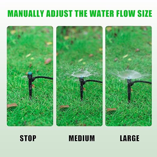 50pc Leak-Proof Drip Irrigation Emitters Sprayers for 1/4" Tubing, with Lock Barbed Adjustable 360 Degree Water Flow Drippers Sprayer for Garden Watering System. (50pcs-360 Degree Sprayer)
