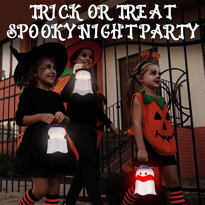 EverBrite 3-Pack Halloween Hanging Ghost Lights, Collapsible Ghost Camping Lantern, Two Color Changing, Indoor/Outdoor Halloween Spooky Party Decorations, Battery Included