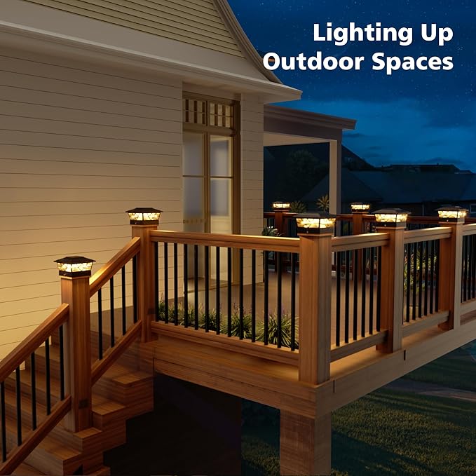 NIORSUN Solar Post Lights Outdoor 4 Pack, 2 Modes LED, Deck Fence Post Solar Lights for 3.5x3.5 4x4 5x5 5.5x5.5 Caps Patio Garden Decoration, Black