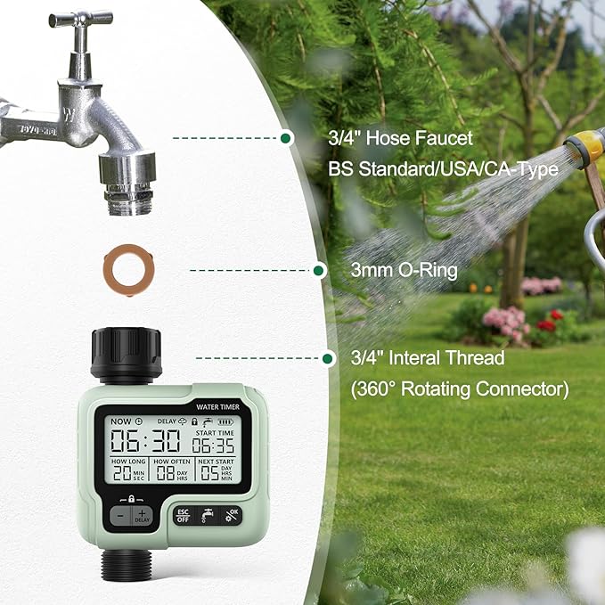 CROSOFMI Watering Timer,Sprinkler Timer Programmable Garden Outdoor Hose Faucet Timer with Rain Delay/Manual/Automatic Watering System,Waterproof Digital Irrigation Timer System for Lawns,1 Outlet