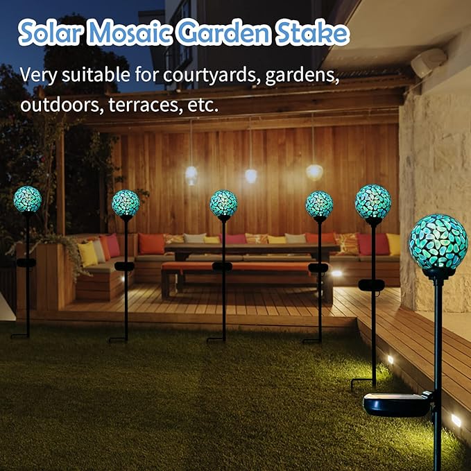 Afirst Solar Outdoor Lights Decorative Mosaic - Solar Garden Stakes Mosaic Gazing Ball Waterproof Outdoor Lights Stakes for Pathway Yard Lawn Decoration Navy Blue 2 Packs