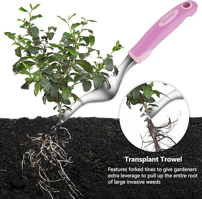 Artcome 9 PCS Garden Tool Set - Complete Garden Tool Kit with 7 Heavy Duty Garden Tools, Bag & Gloves - Uniform Pink Set - Garden Tool Set with Soft & Comfortable Grip - Ideal Gift for Women