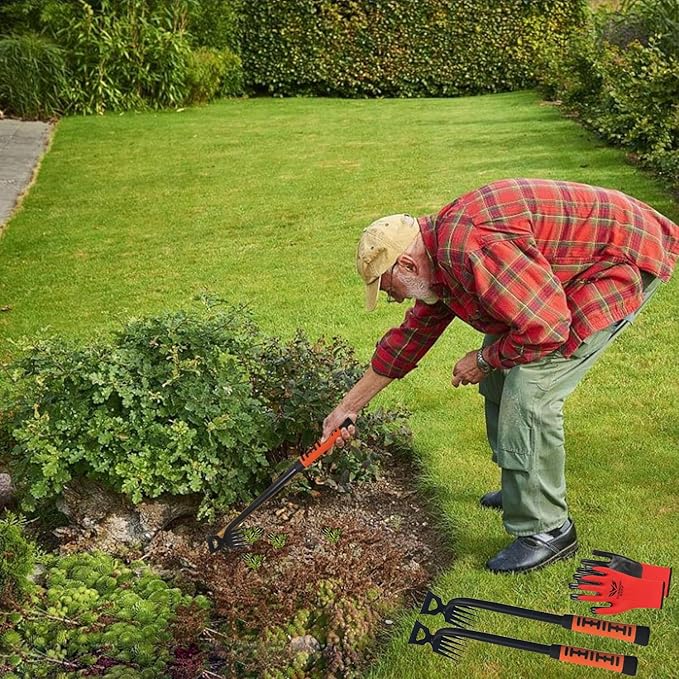 5 Pack Stainless Weeding Artifact Uprooting Weeding Tool, Stainless Steel Forged Weed Puller 5 Teeth Dual Purpose Weeder, Hand Weeder Tool for Gardening with Long Handle