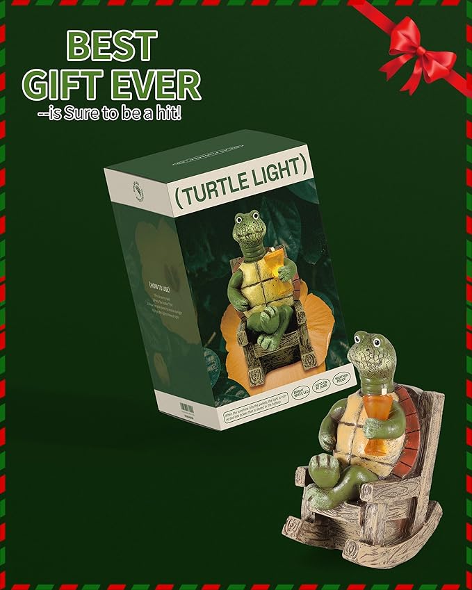 iStatue Solar-Powered Turtle Figurine Light with Glowing Cup - 5.5 in Lifelike LED Decorative Lamp for Outdoor Ambiance - Patio Table, Yard & Garden Decor (Turtle)