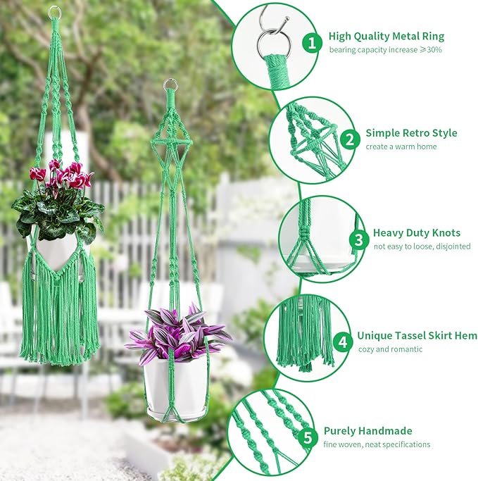 Macrame Plant Hangers, 6Pack Hanging Planters for Indoor Plants w/ 6 Set Hangers Kit Handmade Macromay Plant Hangers Indoor Flower Pots Holder Stand for Boho Home Décor (POTS NOT Included)