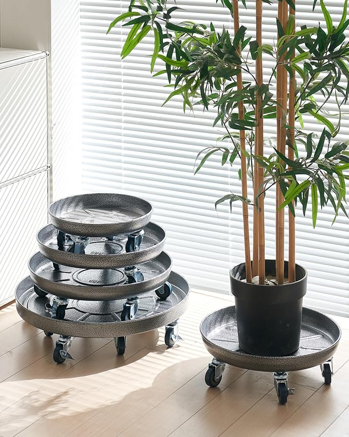 Heavy Duty Plant Caddy with Wheels 14 Inch, 360° Caster, Outdoor Rolling Plant Dolly That is Not Easily Rusted, Indoor Metal Plant Cart with Rollers, Plant Pot Trolley, Silver 3 Pack