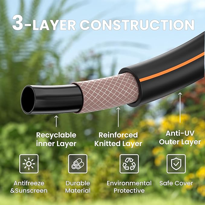 Giraffe Tools Garden Hose 100ft x 5/8", Water Hose Heavy Duty, with Swivel Handle Lightweight, Flexible Hybrid Hose, Male Female Fittings