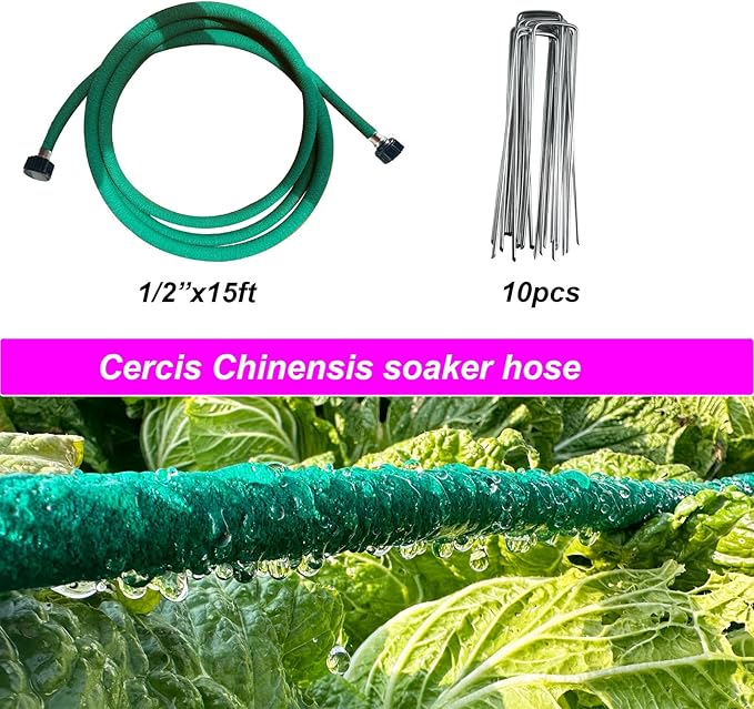 Soaker Hose 1/2inchx 15ft,Green Rubber Hose Water Saving up to 70%,Durable Flexible Soaker Hose that irrigation for Patio Lawn,Trees,Vegetables and Flowers. …