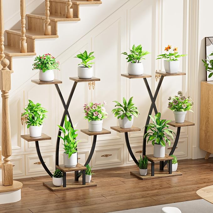 Plant Stand Indoor with Grow Light - 2 Pack Metal Plant Shelf, 6 Tiered Corner Plant Stand for Multiple Plants Display Rack Holder, Flower Stand for Indoor Plants, Balcony, Patio, Living Room, Garden