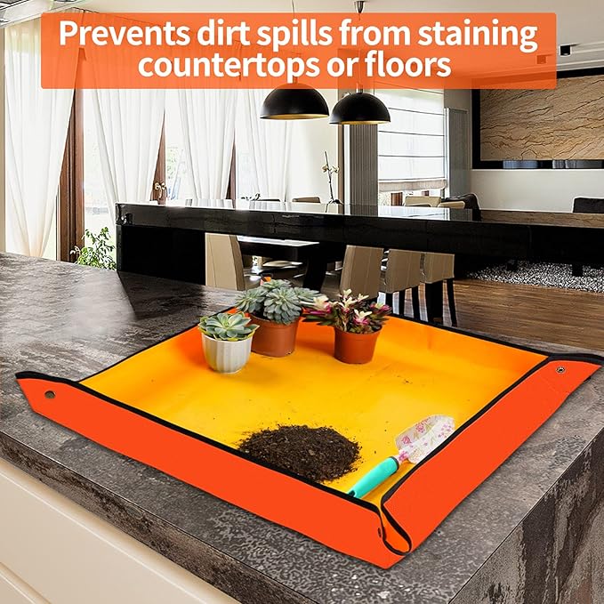 Repotting Mat for Indoor Plant Transplanting & Potting Soil Mess Control, 26.8" X 26.8" Portable Potting Tray Succulent Plant Mat Indoor Gardening tools Gardener Gifts Plant Gift for Plant Lovers