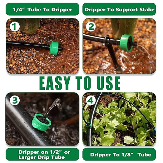 1 GPH Drip Irrigation Emitters Pressure Compensating Drippers Constant Flow Heads Parts Garden Flower Pots Plants Systems Dig Kit for 1/4 Inch Watering Tubing Line 50-Pack