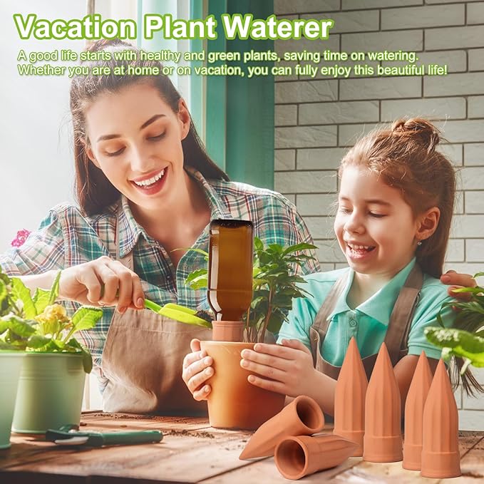 12 Pcs Self Watering Spikes Small Terracotta Plant Watering Stakes Devices Vacation Self-Watering Stakes for Indoor/Outdoor Plants