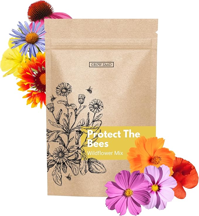 65,000+ Seeds Honey Bee Wildflower Pollinator Mix - Perennial & Annual Wild Flowers for Spring & Fall - Planting Outdoors to Save The Bees - California Poppy, Primrose, Bergamot & More