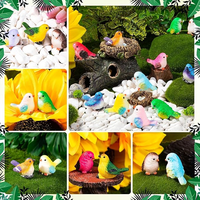 36PCS Miniature Cute Bird Decorative Figurines - Dollhouse Accessories, Mini Resin Birds Toy for Garden Crafts, Micro Landscape Home Meetings Decoration, Cake Topper (11 Styles)