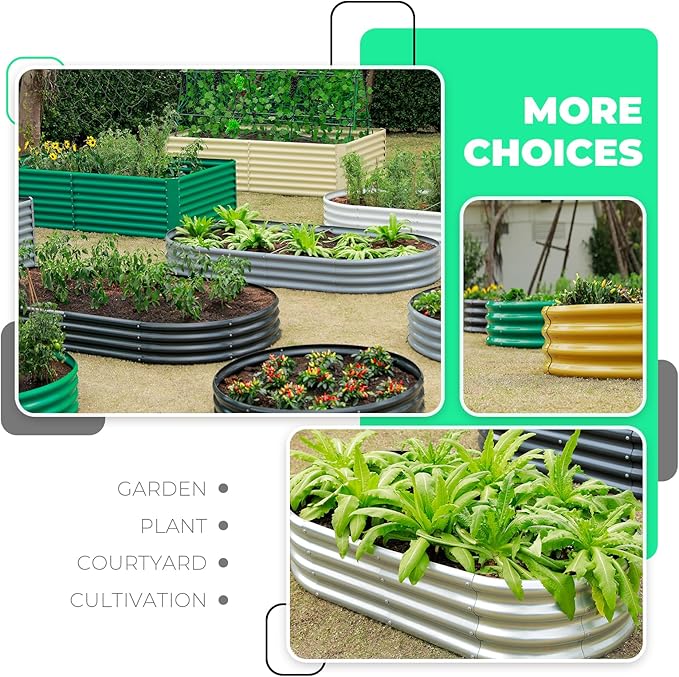 Galvanized Raised Garden Bed Kit, Oval Large Metal Planter Box, Sturdy and Durable, Garden Boxes Outdoor Raised for Vegetables, Fruits, Flowers and Herbs, 4x2x1ft (Silver)