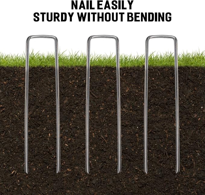 60 Pack 6 Inch Garden Stakes - Sturdy Landscape Staples with Metal Tarp Pins, Lawn Ground Stakes, Tent Stakes, and Yard Staples for Anchoring Sod, Landscape Fabric, and Irrigation Tubing