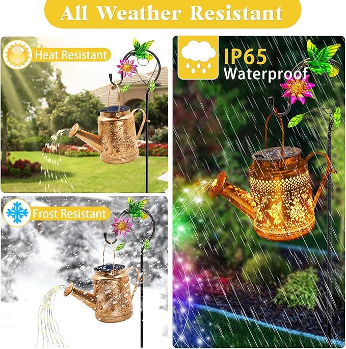 2 Pack Solar Lanterns Outdoor Waterproof,Hummingbird Watering Can Garden Decor,Hanging Solar Path Lights Yard Art,Outside Patio Decorations Gardening Birthday Gifts for Mom Grandma Women (with Hook)