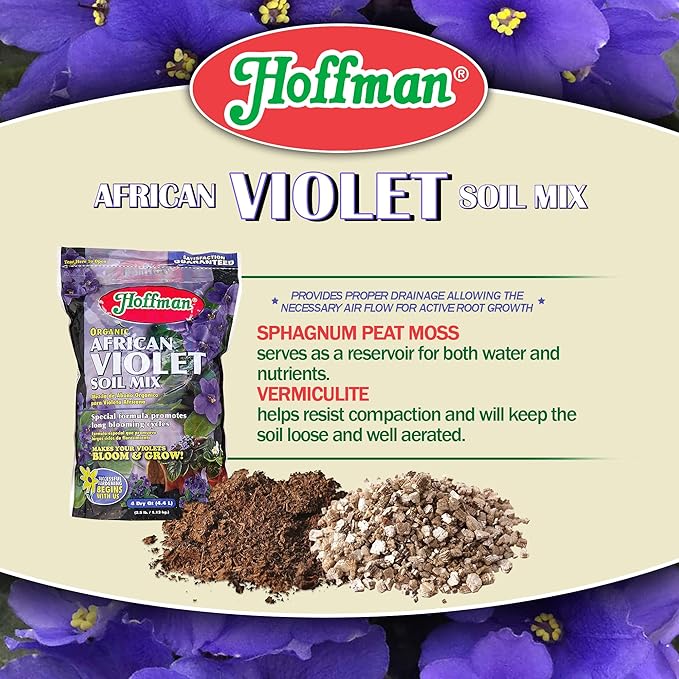 Hoffman Organic African Violet Soil Mix to Promote Long Blooming Cycles and Increase Plant Growth, 4 Dry Quarts, 2 Pack