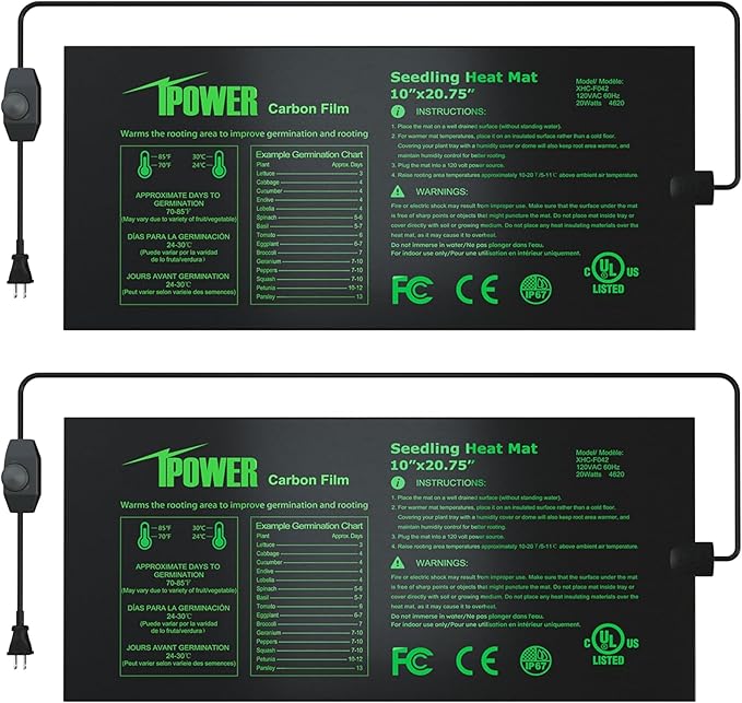 iPower 2 Pack 10"x20.75" Seeding Heat Mat, Adjustable Temperature Waterproof Durable Germination Station, Hydroponic Heating Pad for Indoor Gardening