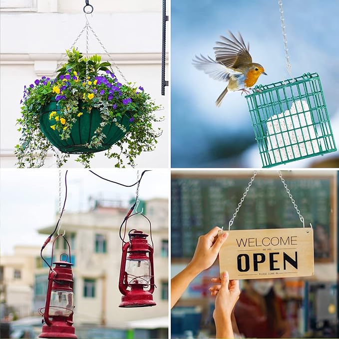 RIFNY Silver Hanging Chains with Hooks, 10 Pieces 20 Inch Chain for Hanging Bird Feeders Planters Baskets Billboards Lanterns Wind Chimes Ornaments Silver 20 inch