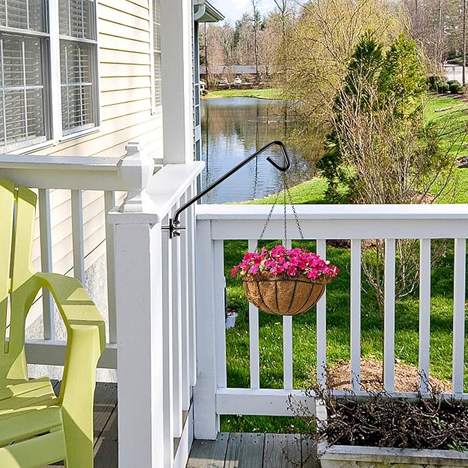 2 Packs 11 inches Fence Deck Hook Rail Hook Hanging Hook Mounting Kit Heavy Duty Bird Feeder Hook Decorative Hook Hanger for Bird Feeders Planters Suet Baskets Lanterns on Balcony Porch Railing Fence